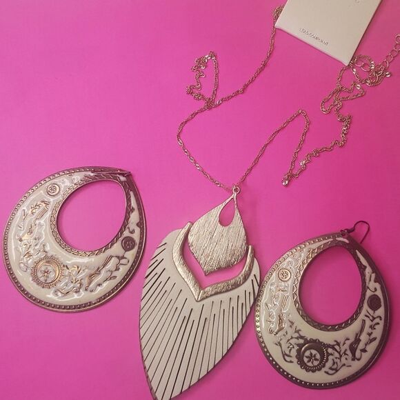 BOHO Feather Necklace and Earrings Bundle - Picture 1 of 8